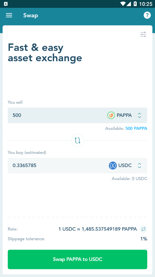 Step 5b: Chose Pappa Coin and USDC Coin