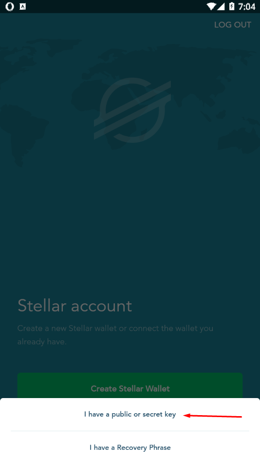 Step 3b: Select 'I have a public or secret key'